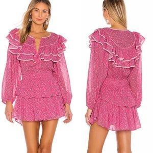 Loveshackfancy Luca Ruffle Mini Fuchsia Pink Dress